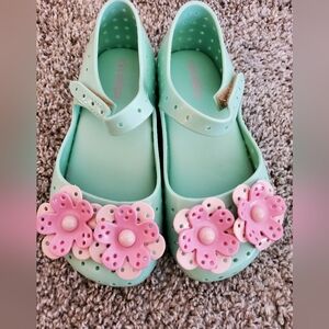 Mini Melissa Kids' Green and Pink Flower Shoes
